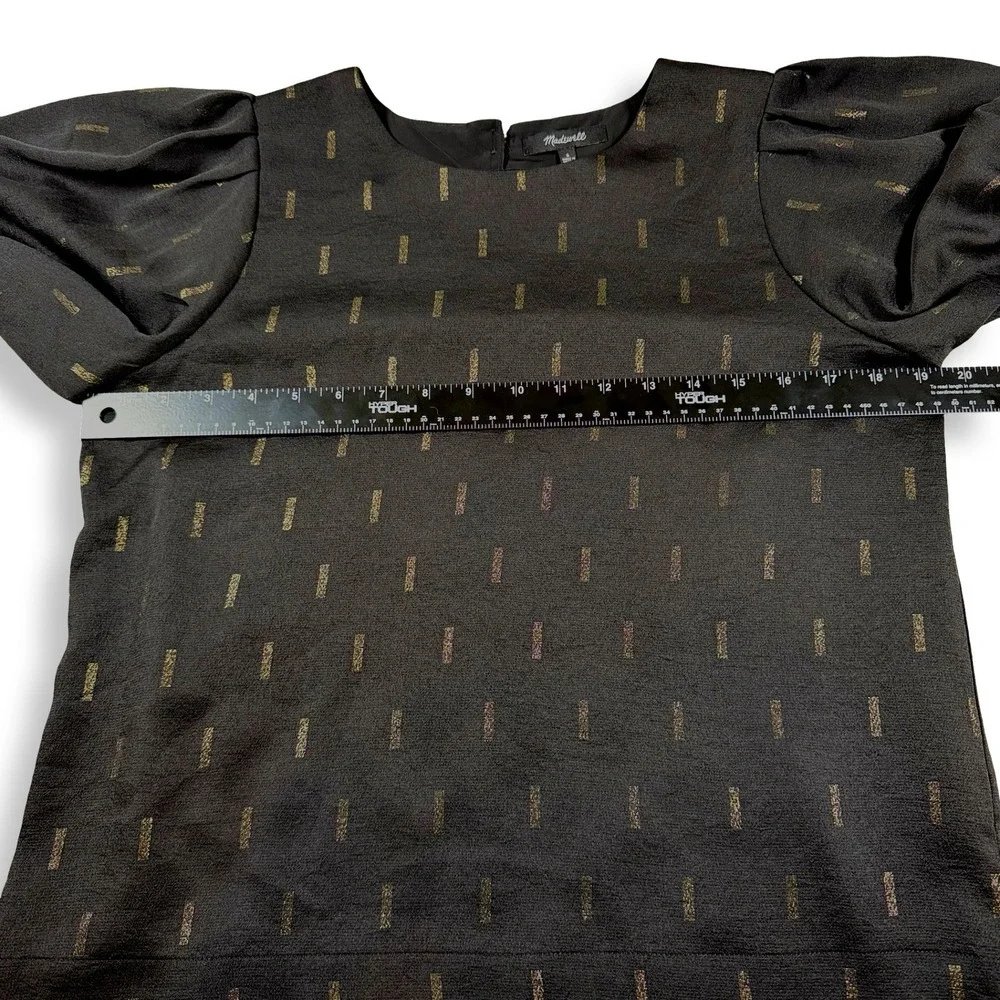 Madewell Womens Black Metallic Gold Dash Puff Sleeve‎ Blouse Top MC056 Small